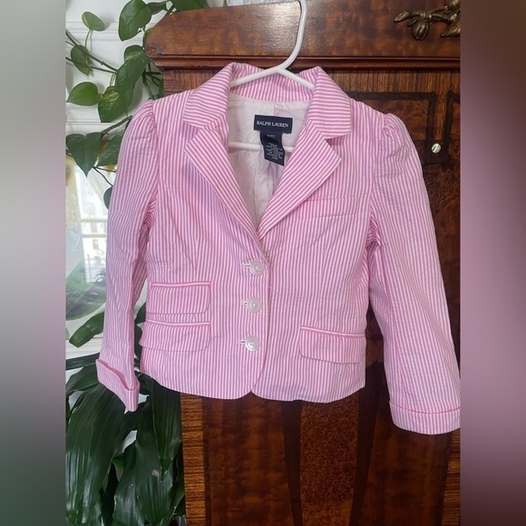 Ralph Lauren Toddler Girl Old Money Seersucker Blazer Pink Stripes size 4/4T - Picture 2 of 12